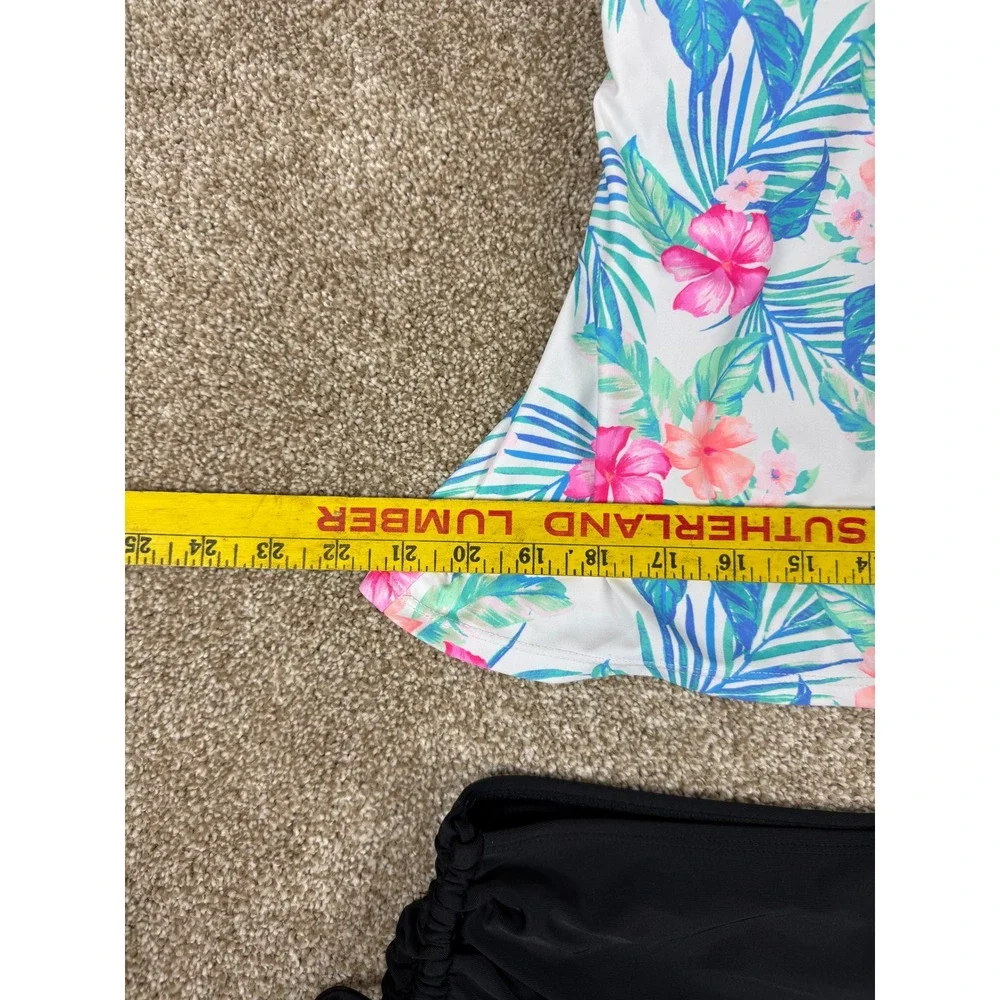 Decree Womens XL‎ Tropical Floral Tankini Set High Waist Ruched Bottoms 2pc Swim